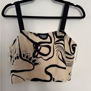 Magaschoni Black and Cream Abstract Crop Top